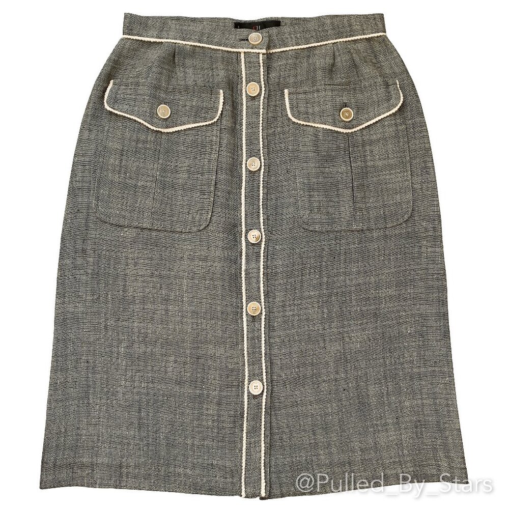 CAROLINA HERRERA Linen & Silk Blend Button-Front Pencil Skirt - EUC - Size 8